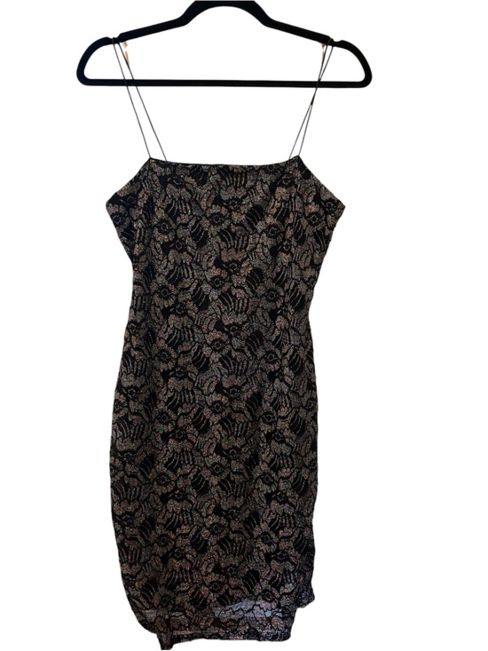 New Look Black Metallic Lace-Effect Spaghetti Strap Mini Dress